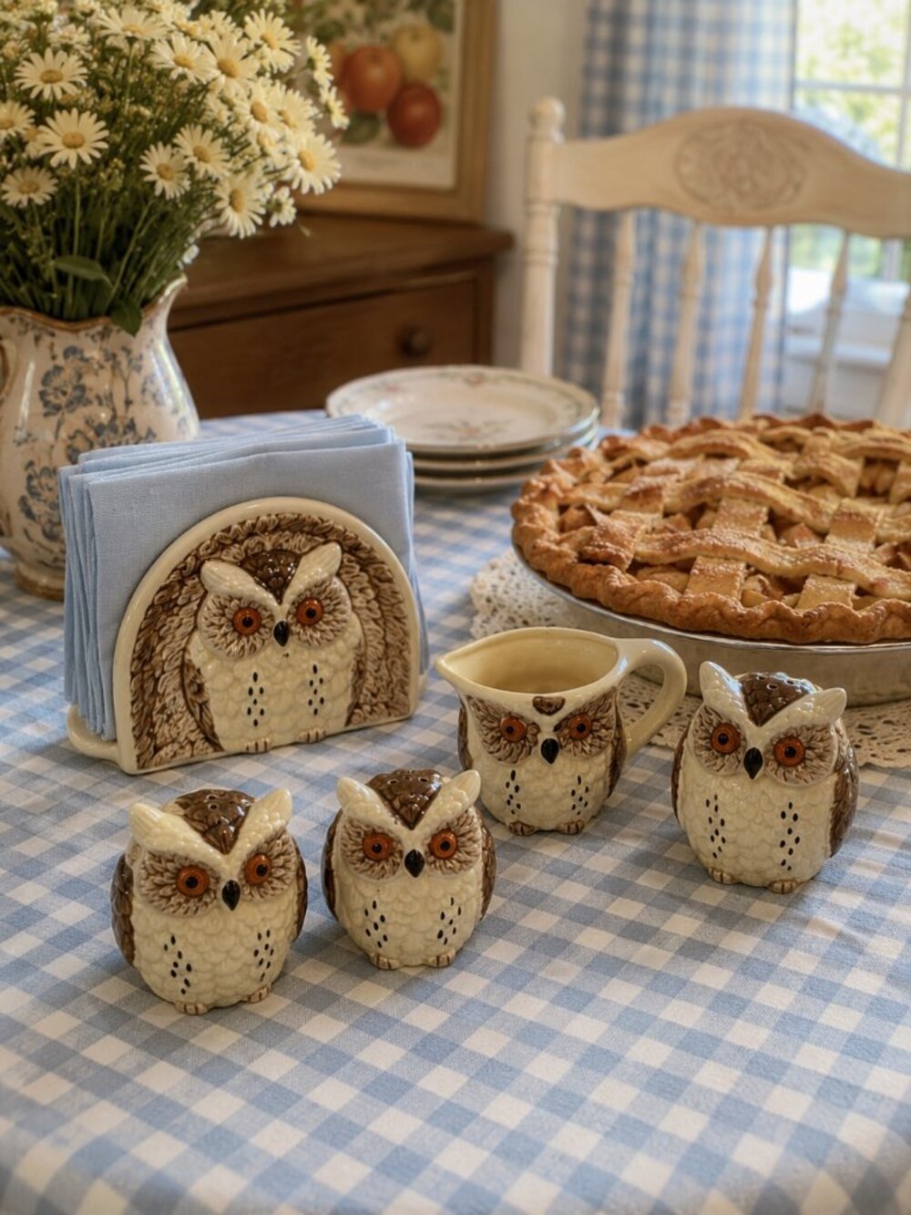Vintage 6 piece Enesco Owl Set
